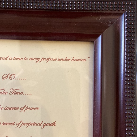 Mahogany wooden frame says Take Time To:Think,Play,Read,Love,Friendly,Give,Work - Picture 8 of 9